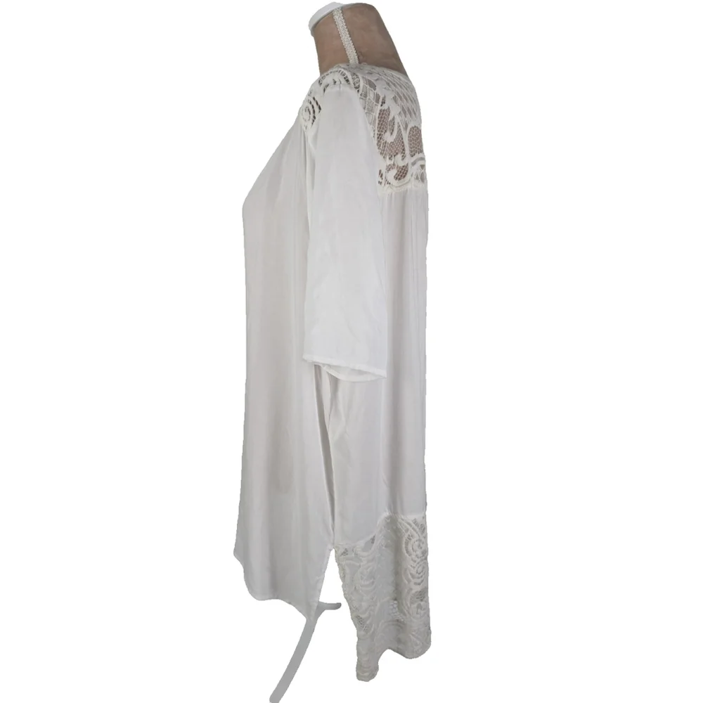 Chico's Lace Crochet High Low Tunic White Sz XL Boho Peasant Beachy - Picture 3 of 11